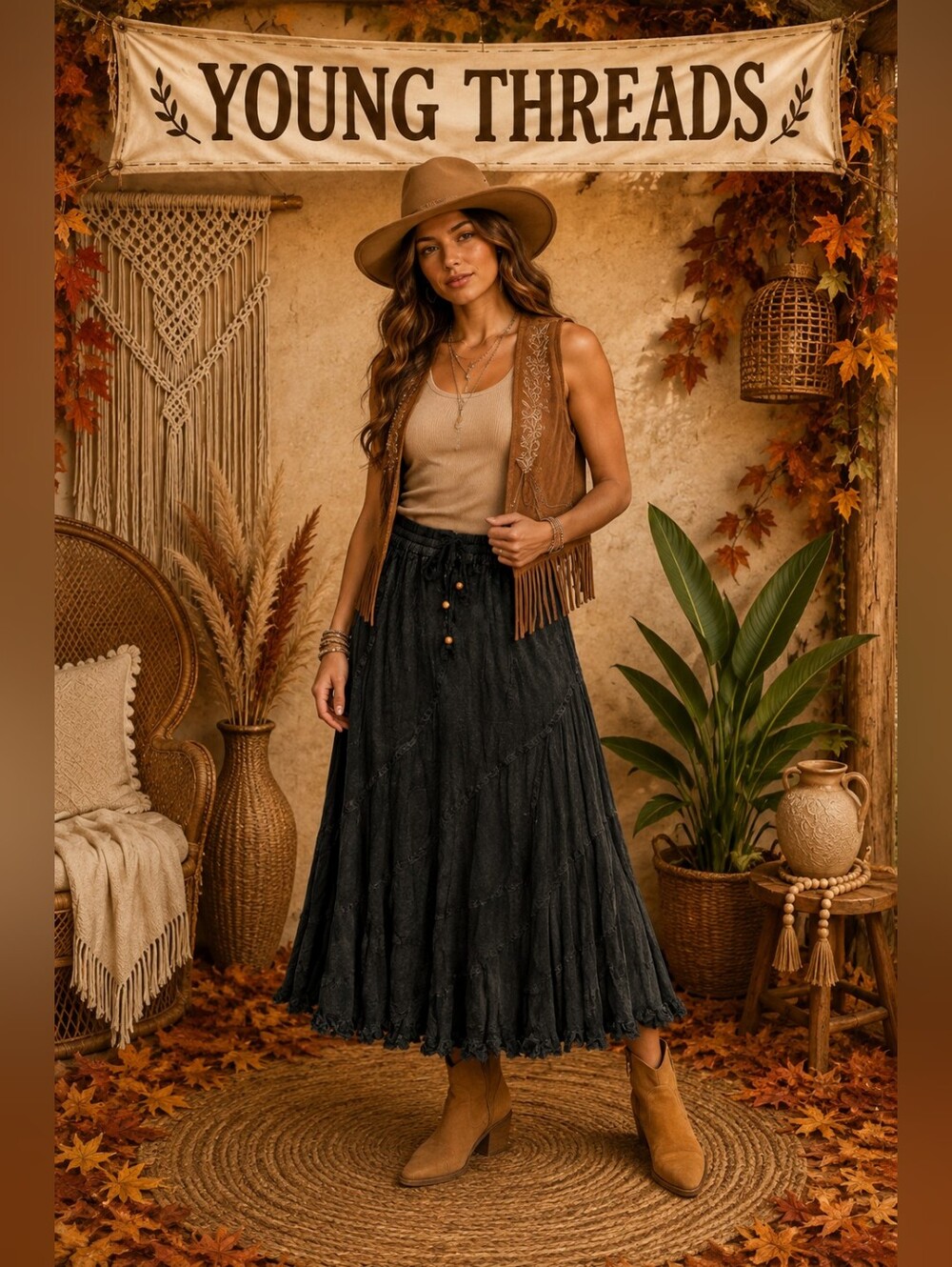 123 Young Threads Black Relaxed Maxi Skirt